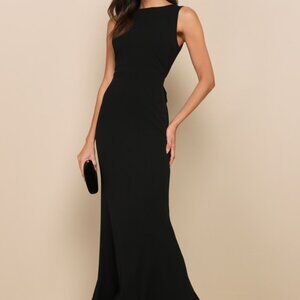 Lulus Exquisite Refinement Black Backless Bow Ruffled Maxi Dress - Size XS